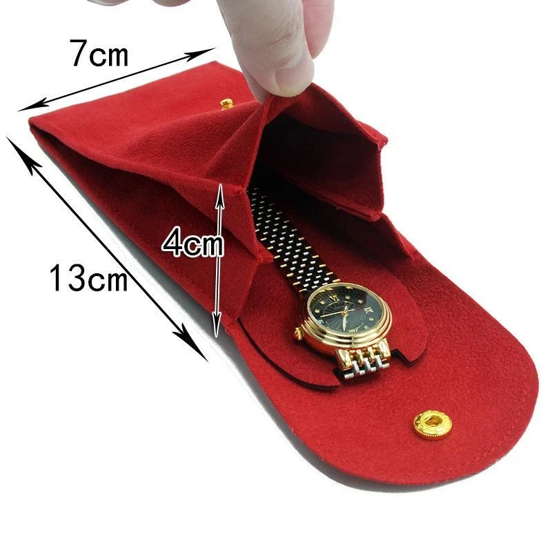 Compact Velvet Watch Storage Bag Soft Anti-scratch Lining Snap Closure for Daily Use Short Trip