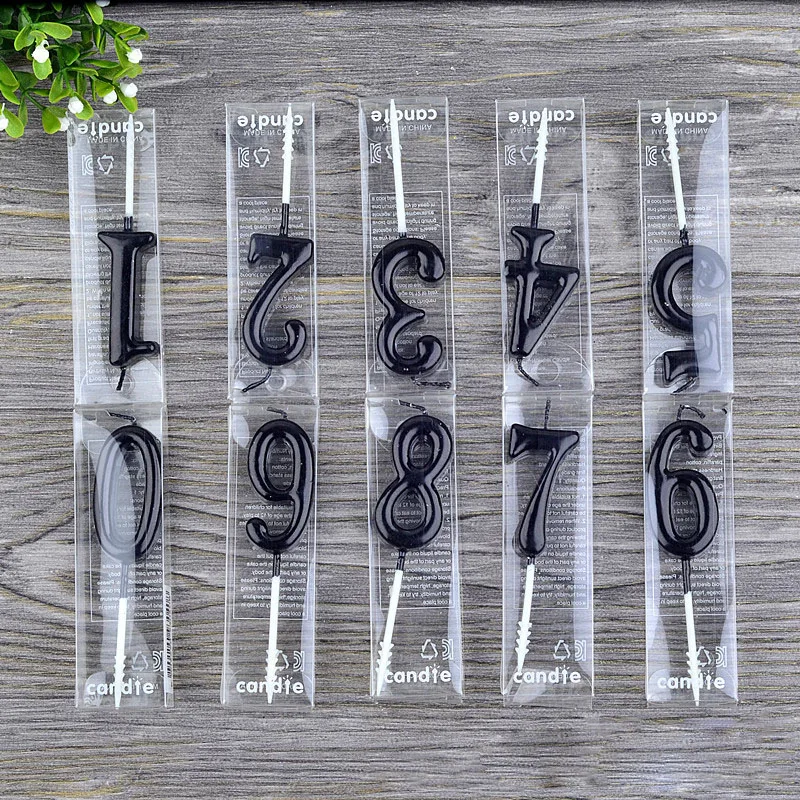 0-9 Number Cake Decorations Romantic Black Candles Number Topper for Happy Birthday Cake Decoration Queen Baby Shower Supplies