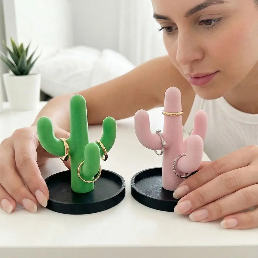 

Cute Creative Cactus Ring Holder INS Funny Jewelry Storage Tray Decoration Solid Color Cactus Trinkets Plate Home Ornaments