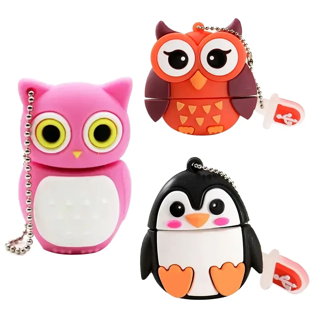 Cute Cartoon USB Stick 128GB Animal Penguin Flash Drive 64GB Cat Owl Pen Drive 32GB Lion 2.0 Memory Stick 16GB 8GB U disk gift