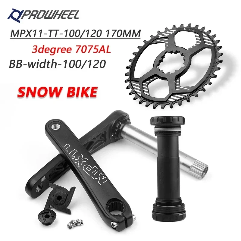 PROWHEEL Snow Bike Crankset 170mm Crank 28T 30T 32T 34T 36T 38T Chainring  Bottom bracket BB 100/120mm Fat Bicycle Crank Kit