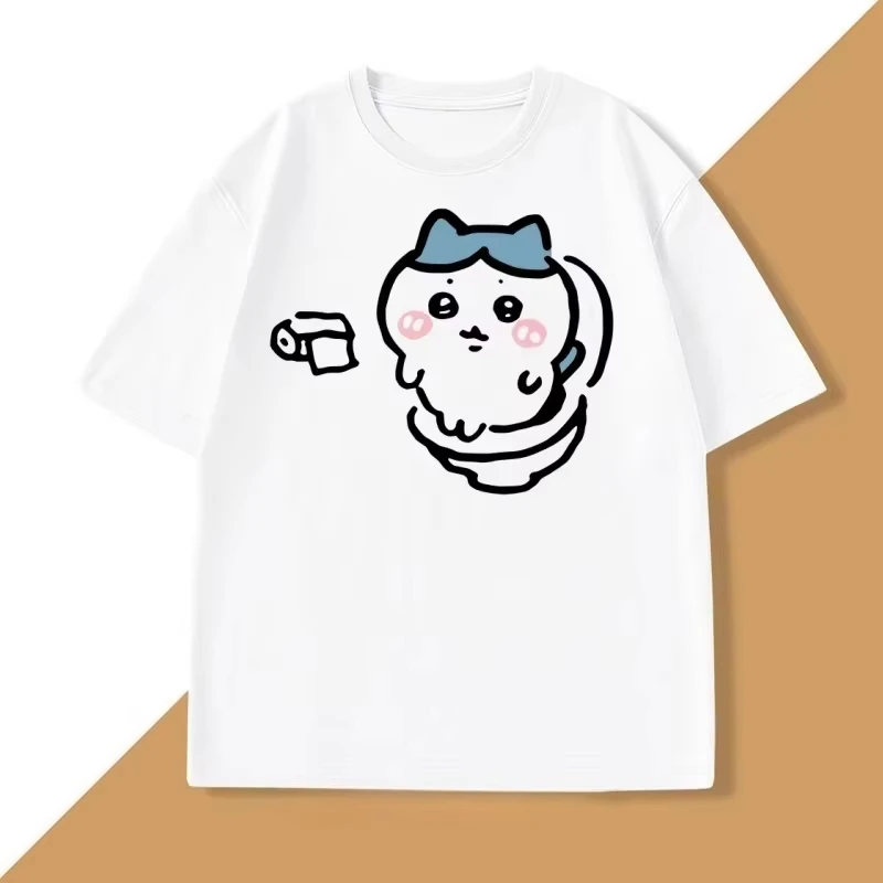 Hachiware on The Toilet T-shirt for Women and Men Funny Harajuku Short Sleeve Round Neck Tshirt Humor T Shir