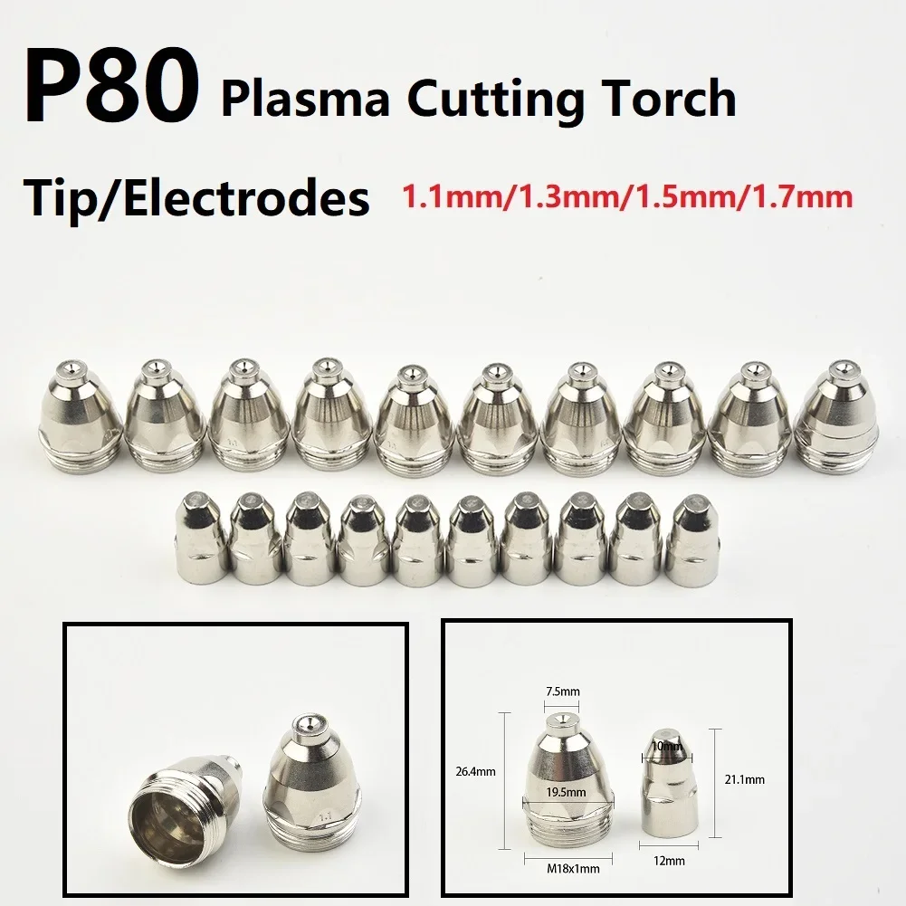 

20pcs Premium P80 Plasma Cutting Torchs Consumables Cutting 60A 80A 100A P80 CNC Plasma Cutting Torchs Tip Electrode Nozzles