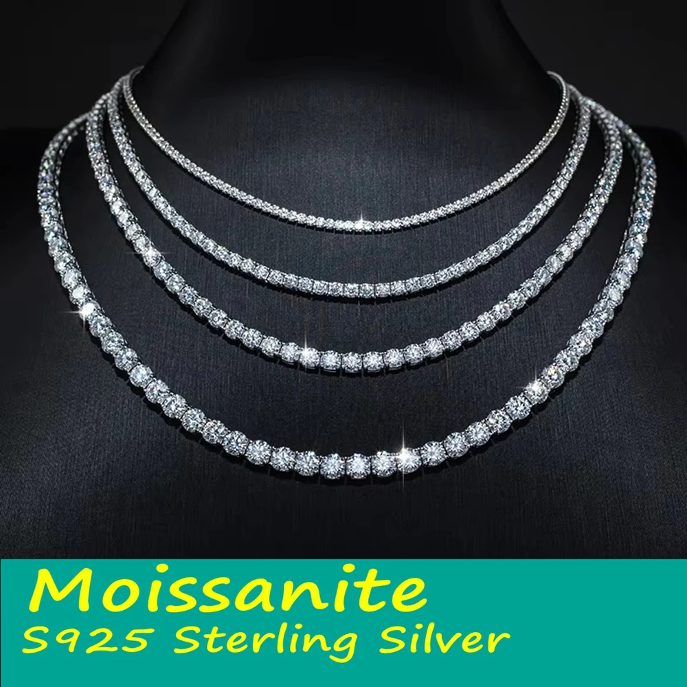 Factory Price S925 Sterling silver 3/4/5mm D VVS1 Necklace Moissanite Chain stack Unisex fine jewelly