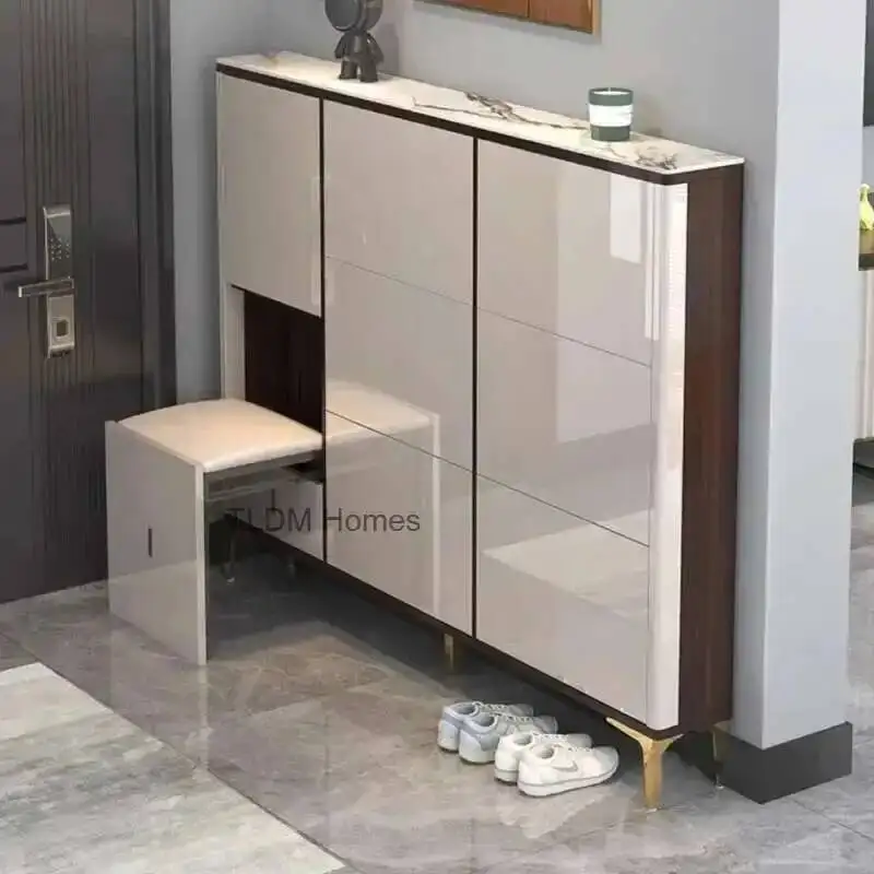 مع مقعد الأحذية تغيير رف الأحذية القابل للطي أثاث منزلي فاخر تخزين مدخل رقيقة جدا خزائن الأحذية المدخل الرف ز #2