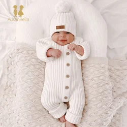 Baby Knitted Jumpsuit Solid Cotton Long Sleeve Outfit Toddler Baby Boys Girl Romper Autumn Winter Sweater Newborn Baby Clothes