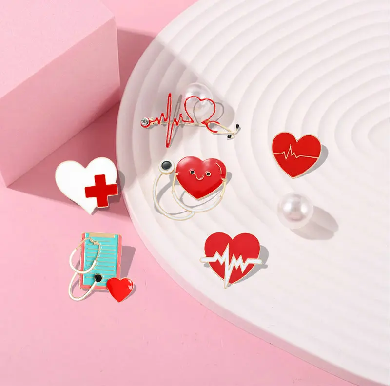 Pins Custom Electrocardiogram Medical Brooch Lapel Badge Bag Cartoon Jewelry Gift for Kids Friends Heartbeat Stethoscope Enamel