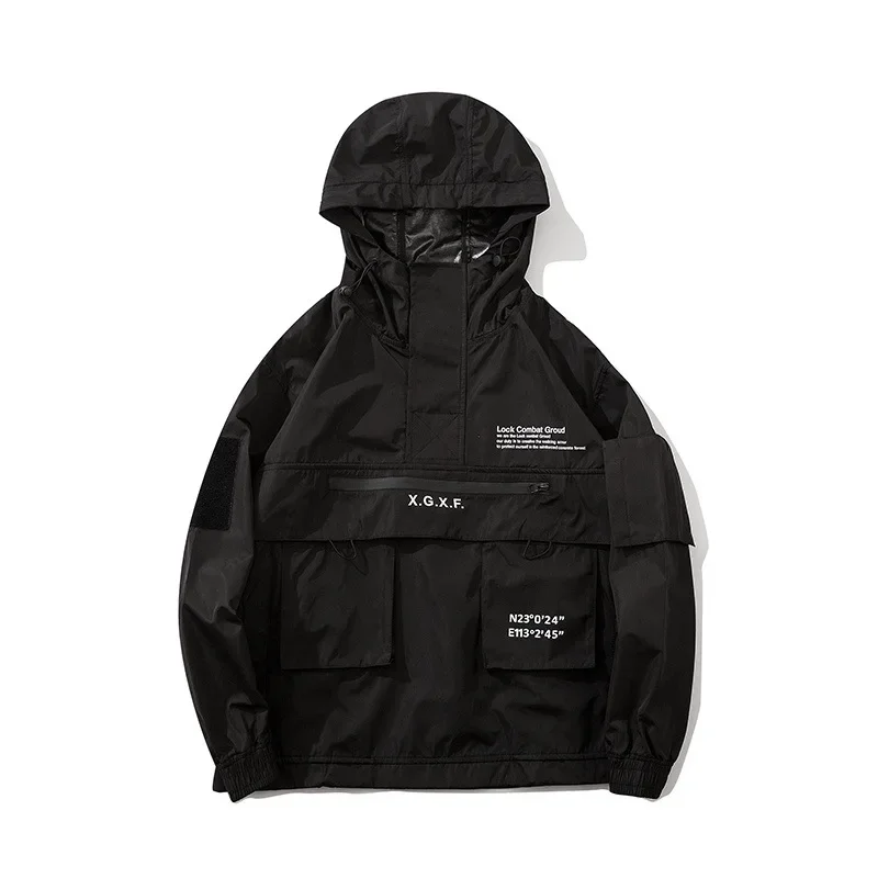 الرجال ملابس داكنة ربيع الخريف جديد المد شخصية التكتيكية سترة سفاري نمط شيك معطف مقنعين Techwear