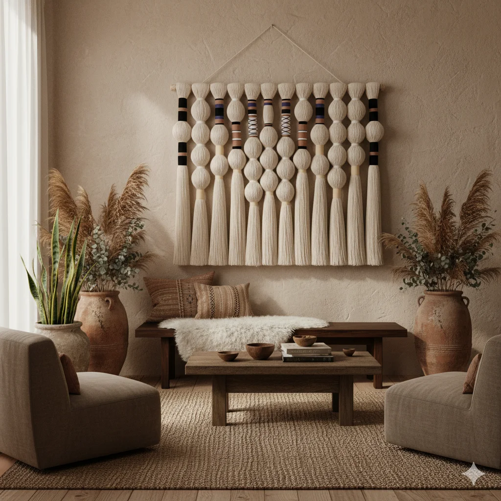 #￥Modern Boho Macrame Tapestry with Recycled Cotton Blend for Indoor Restaurant and Coffee Shop Decor Birthday & Home Decor