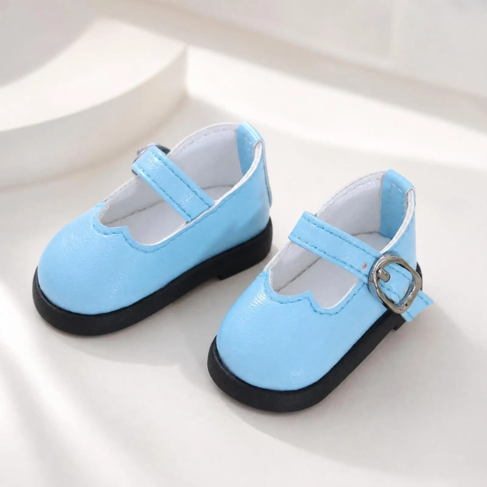 Handmade PU Doll Shoes Glossy Finish Buckle Strap Doll Shoes Long-Lasting Rounded Toe