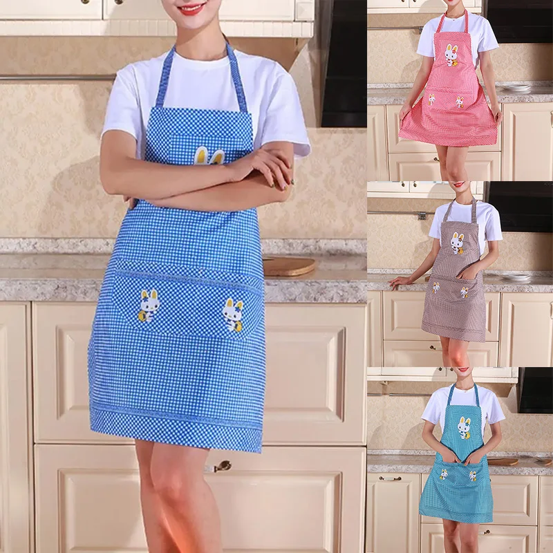 Grid Apron Grill Nail Salon Waiter Pockets Cartoon Kitchen Apron Cooking Kitchen Baking Bbq Party Adult Waterproof Men Women