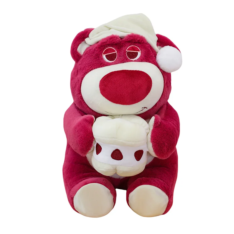 Kawaii ألعاب من نسيج مخملي لطيف الفراولة الدب محشوة دمية الكرتون كعكة تيدي بير قبعة النوم محبوب وسادة هدية للأطفال عيد ميلاد