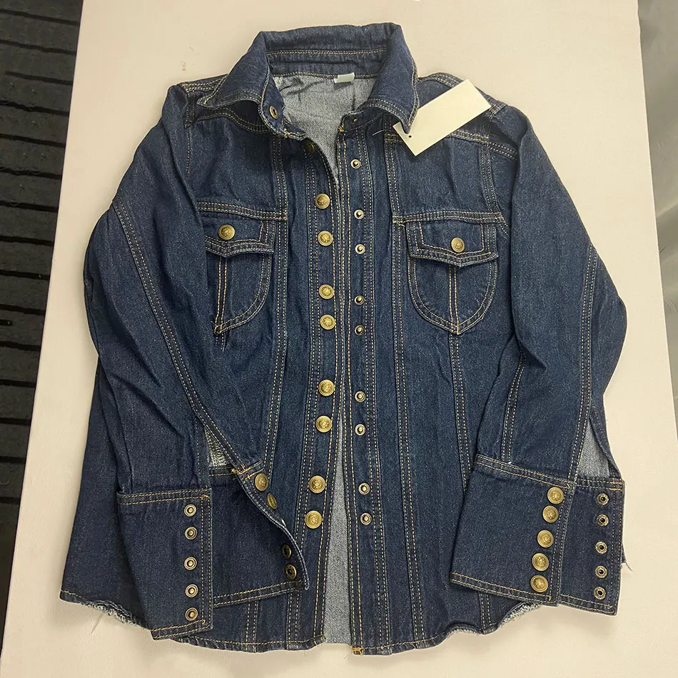 British Design Dark Blue Denim Shirt Women Chic Single-Breasted Vintage Blouses 2023 Spring Tops Long Sleeve Casual Jean Blusas