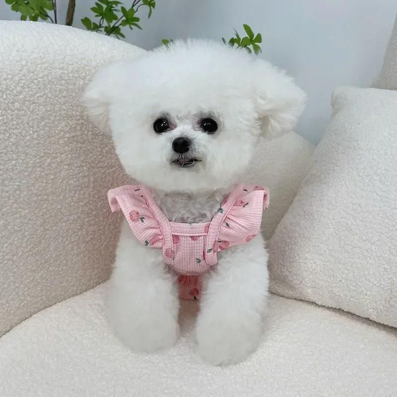 Pet Princess for Dog Small Dog Clothes Cute Peach Flying Sleeve Dog Dress for Female Cat Skirt S-XL