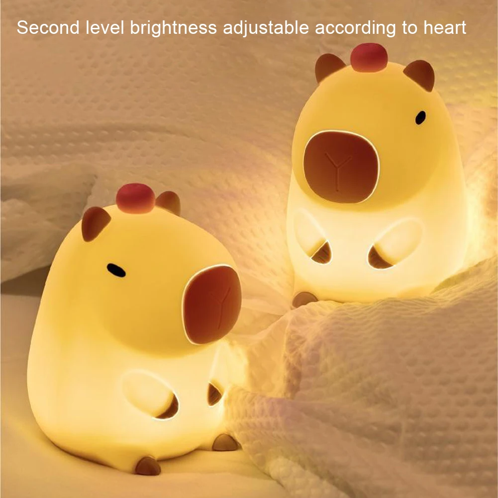 Veilleuse en silicone Capybara pour enfants, lampe de chevet tactile animal, aste par USB, fonction de synchronisation, cadeau mignon