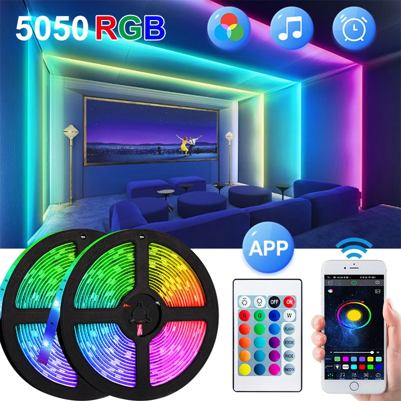 

USB Led Strip Lights 5050 RGB LED Tape Ribbon Flexible Lamp 5V Bluetooth Phone Control For Room TV BackLight Party Festival