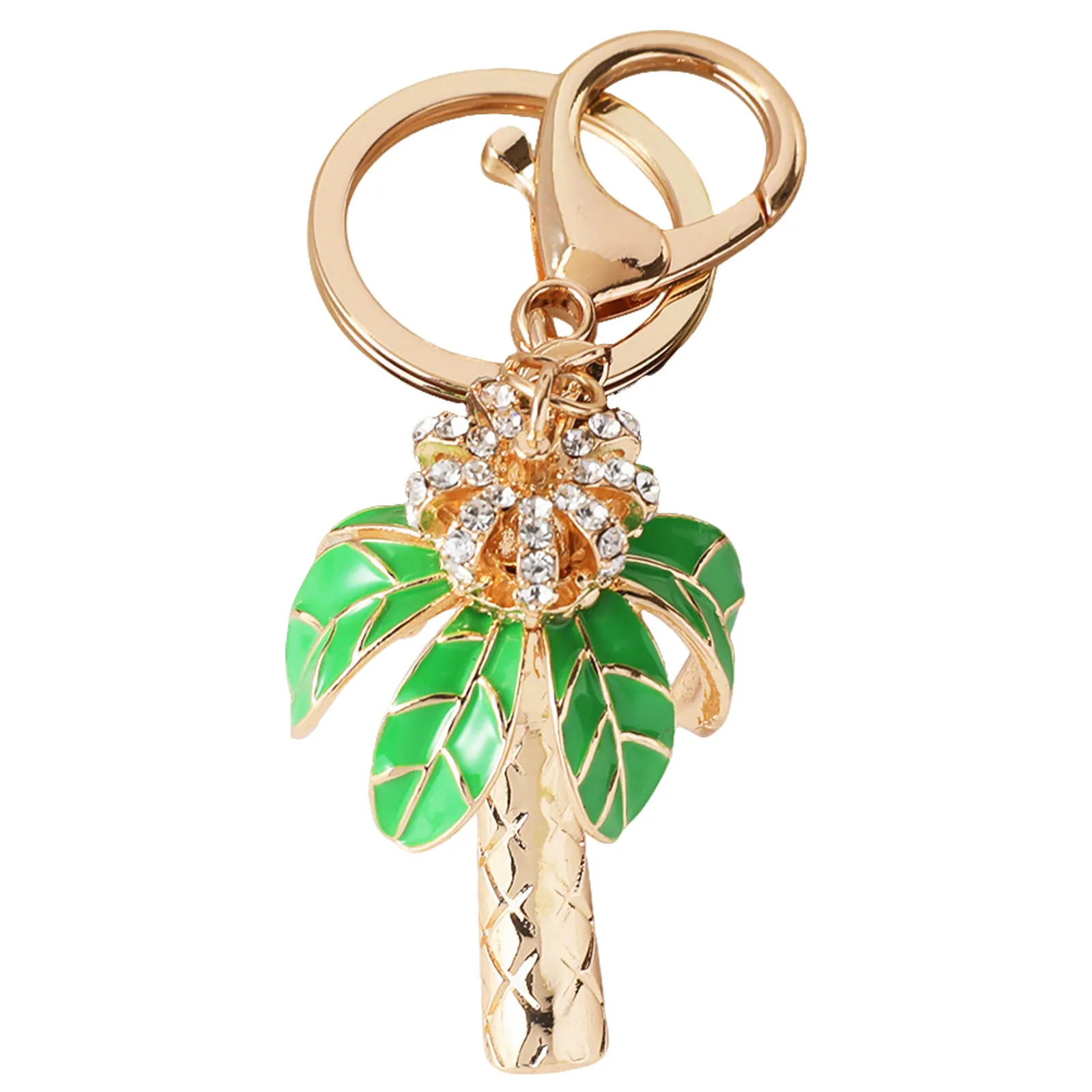 Coconut Tree Keychain Rhinestone Crown Lobster Clasp Tropical Beach Keyring Summer Bag Charm Hawaii Style Gift