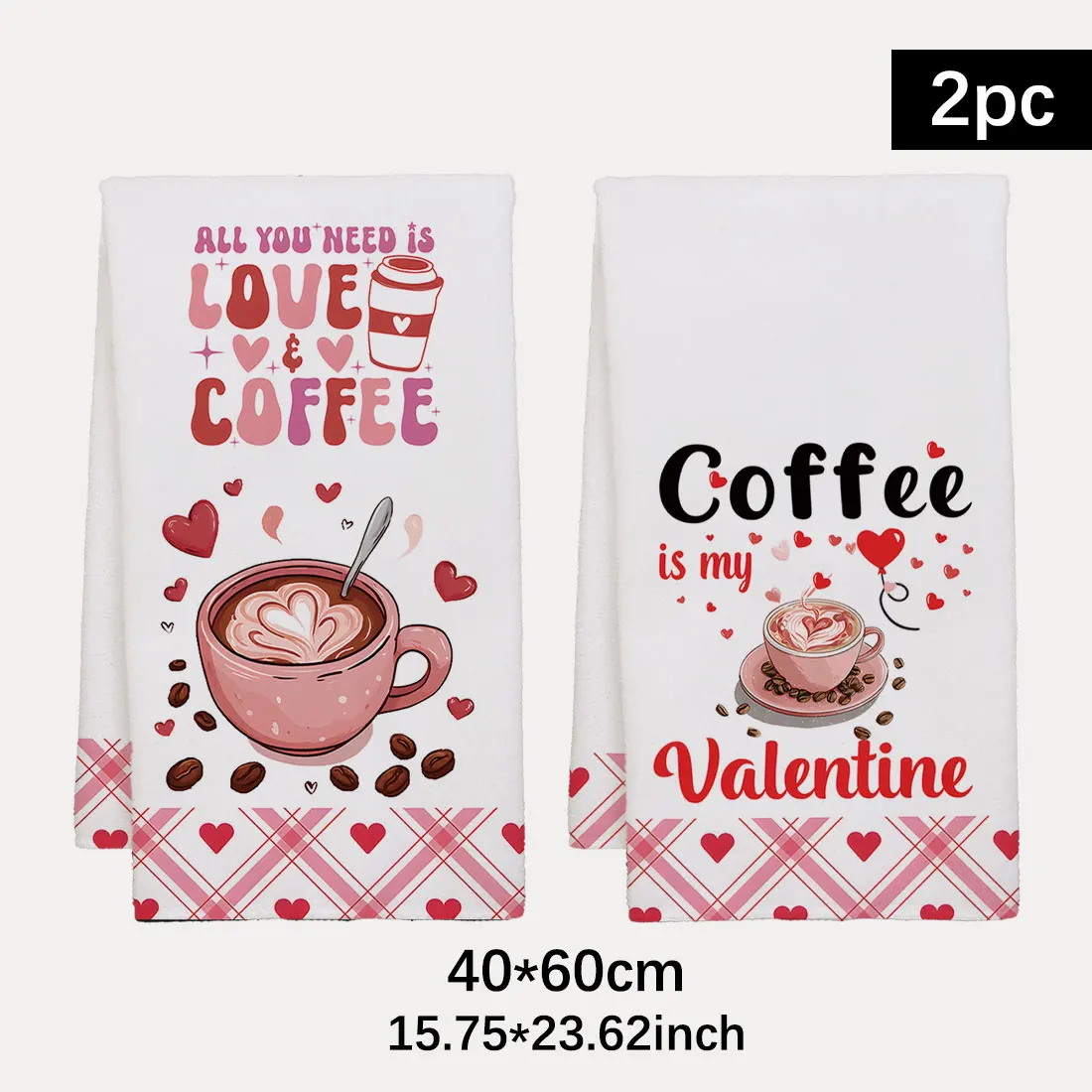 2pcs 40x60cm Valentine's Day Coffe Lover Series DishCloth Tea Towel Kitchen Dishcloth Grid  Kitchen Towels,  New Year Gifts