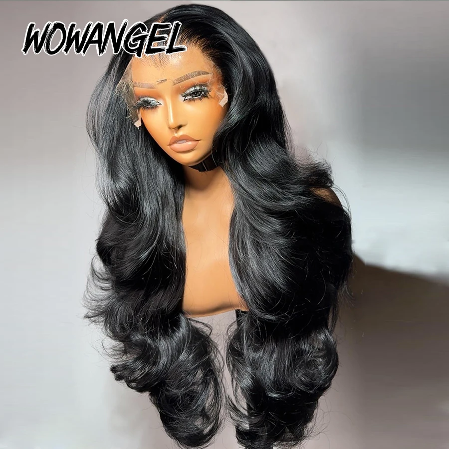 Wow Angel Body Wave Jet Black 250% 13x6 HD encaje Frontal completo pelucas de cabello humano SkinLike HD pelucas delanteras de encaje prearrancadas para mujeres