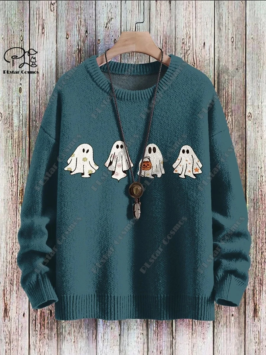 3D printed Halloween series scary ghost pattern ugly sweater street casual winter sweater warm new product W-2