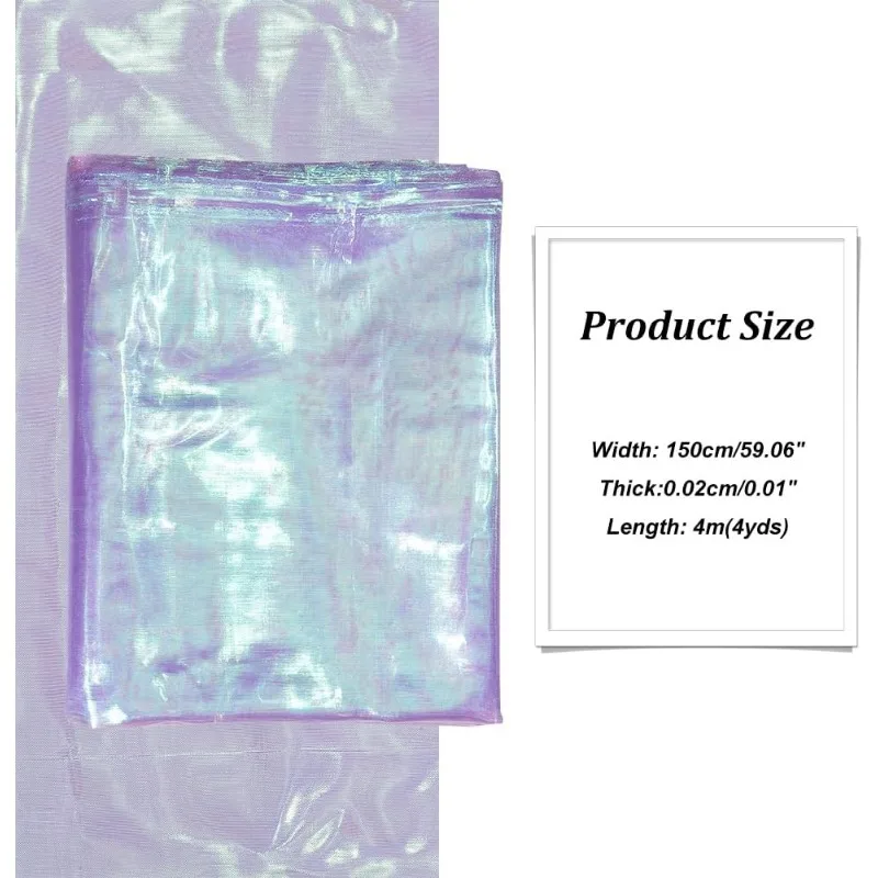 4.3 Yard Organza Lace Fabric Purple Sheer Fabric Iridescent Organza Cloth Magic Shiny Fabric Ribbon for Christmas Dress Show