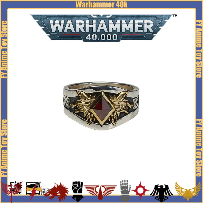 Warhammer 40K Ring of Russ Space Wolves 925 Silver Artificial Zircon Wolf King Leman Russ Game Derivative Gift