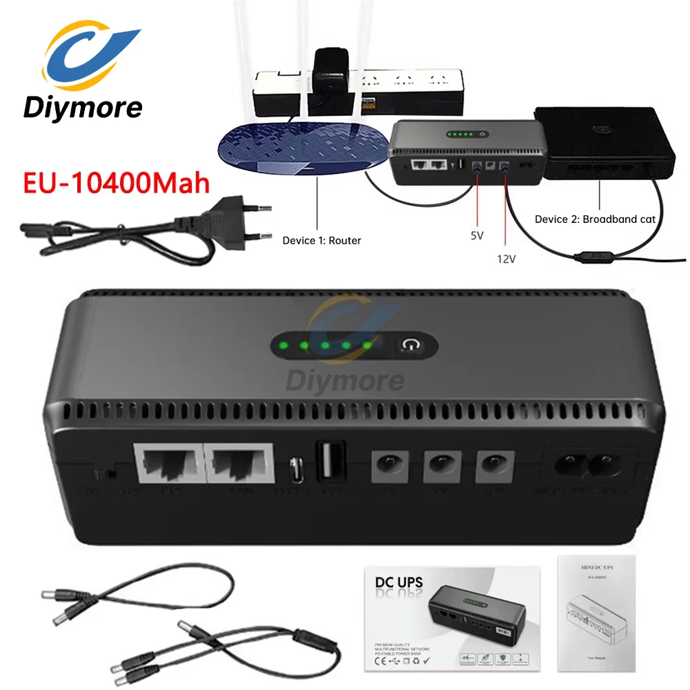 USV-DC-Router, mobile Stromversorgung, 5 V, 9 V, 12 V, Router, optische Modemüberwachung, Backup, unterbrechungsfreie 10400-mAh-Stromversorgung für Telefon