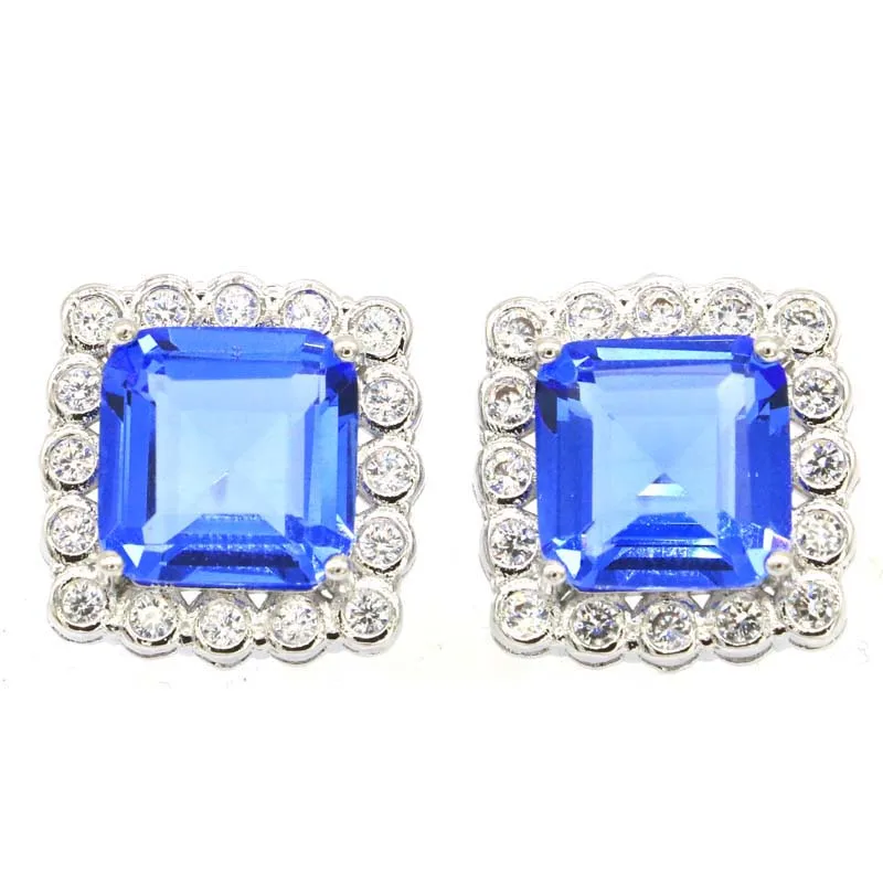 

Buy 5 Get 1 Free 17x17mm Gorgeous Pink Raspberry Rhodolite Garnet Violet Tanzanite CZ Women Present Silver Earrings