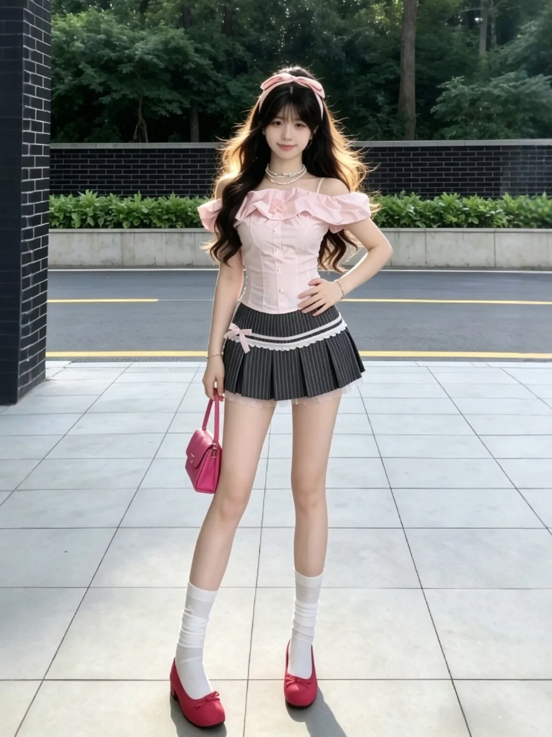 

Gentle Wind Unique One-Shoulder Top Half-Skirt Two-Piece Set Anti-Aging Summer Outfit Cotton Blend Short Sleeve High Waist