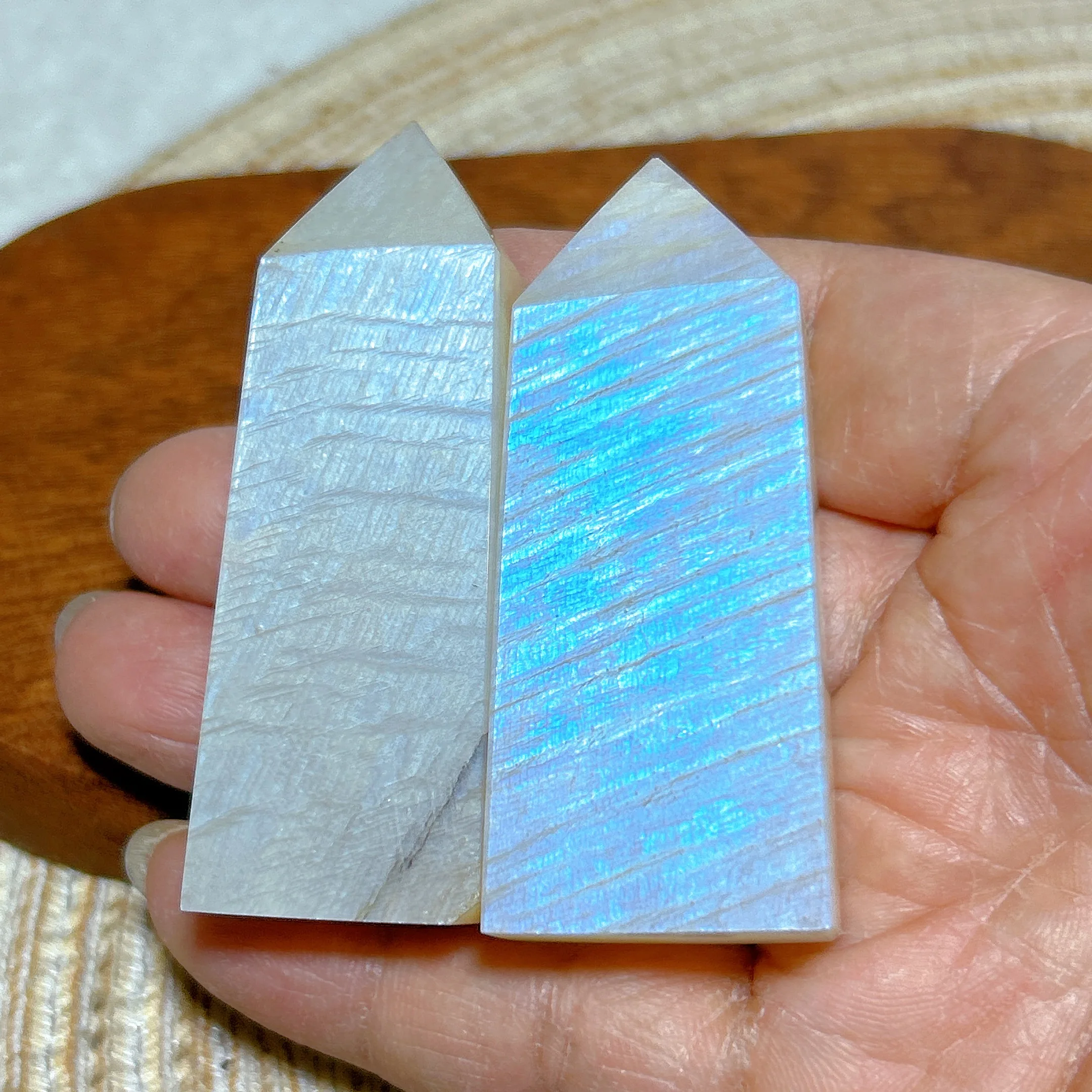 Natural Blue Flashy Moonstone Tower Point Crystal Healing Gemstones Polished Mineral Energy Home