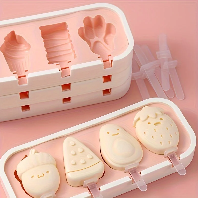 Molde de paletas de silicona sin BPA, máquina de helado y paletas caseras DIY con divertidas formas de dibujos animados con tapa y palos, 1 ud.