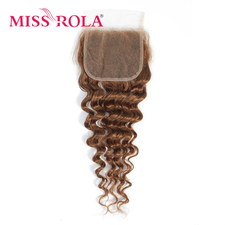 Capelli Miss Rola # 30 capelli ondulati profondi chiusura in pizzo brasiliano 100% capelli umani Remy marrone ricci 4x4 chiusure in pizzo T1B / 30 chiusura in pizzo