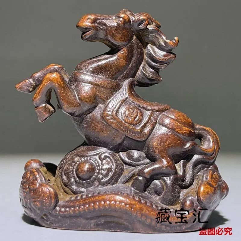 Vintage Old Collection Purple Copper Patinated Twelve Zodiac Horse Get Rich Home Decoration Copper Old Object Ornament