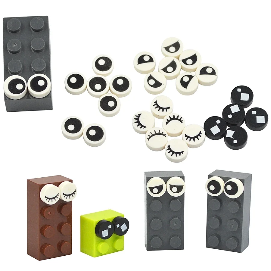 Round Tile Building Blocks Part MOC Bricks Cartoon Eyes 4 Kinds Model Accessories Emotional Expression Compatible 98138