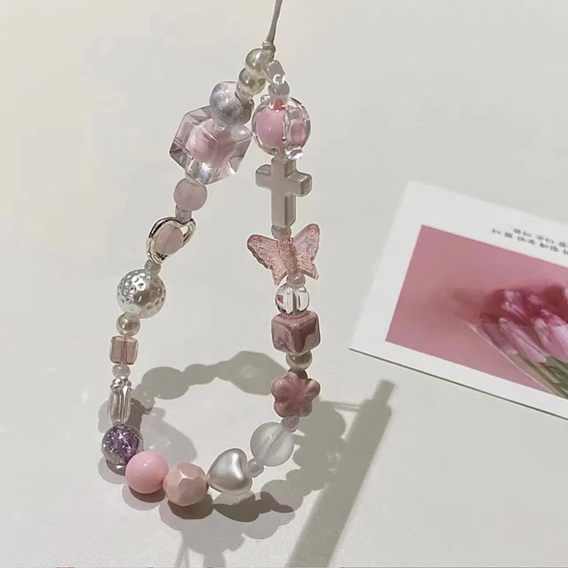 Pearl Heart Butterfly Phone Chain for Girl, Trendy Pendant for iPhone, Samsung Universal Accessories, Cute Hanging Rope for Girl