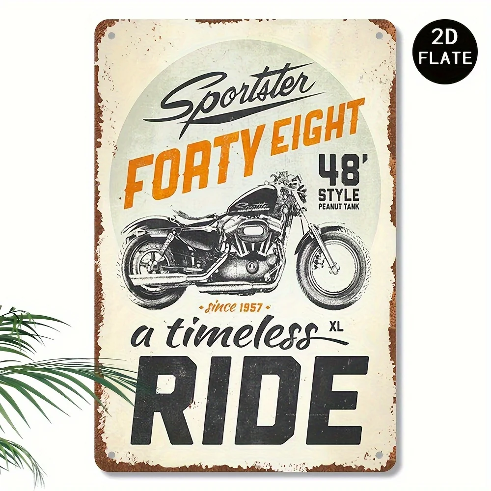 Motorcycle Wall Art—Vintage Tin Sign, Sportster Eight 48inch Design, Rustic Metal Decoration for Living Room or Bedroom, Unique Animated Image