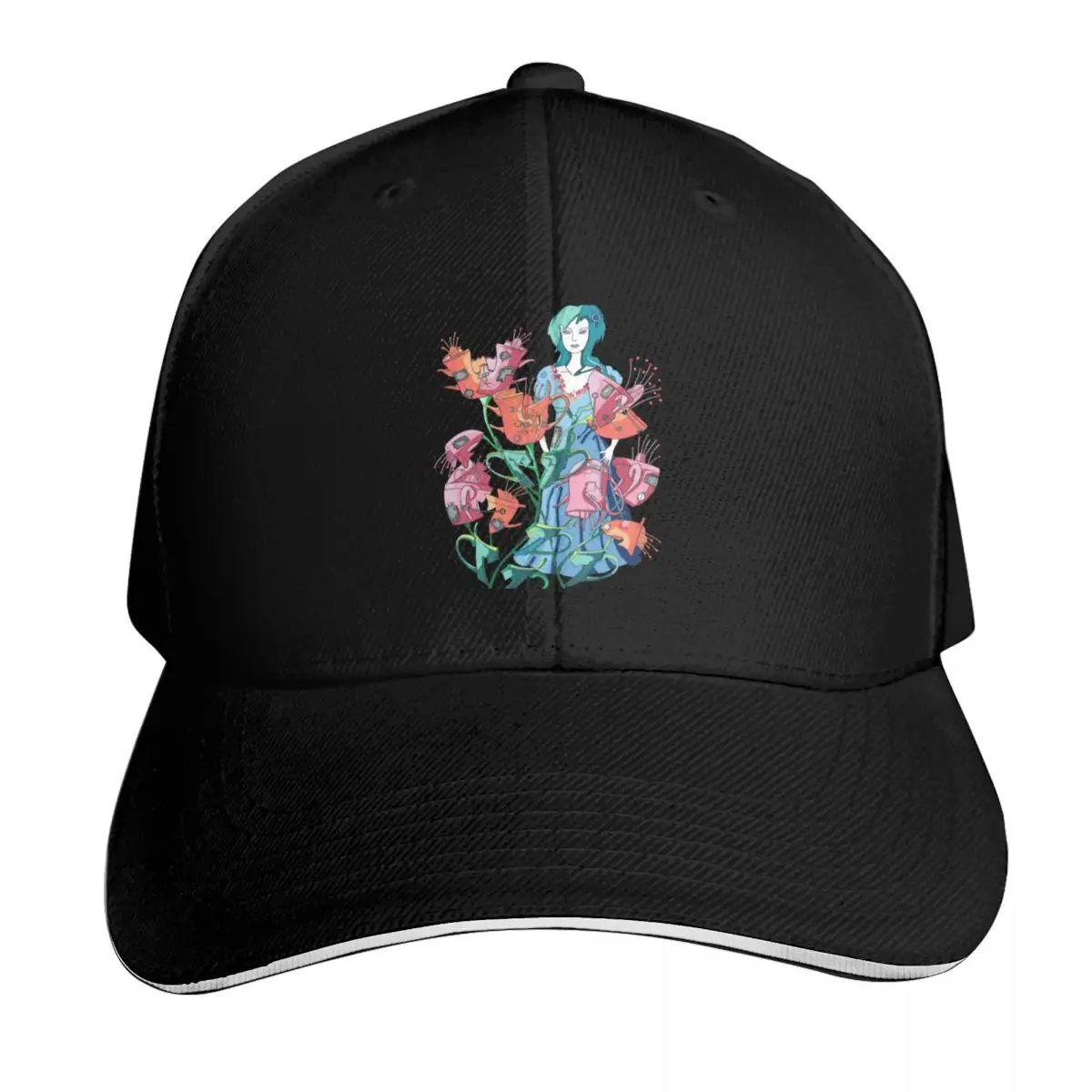 Woman and flowers from broken cups Baseball Cap New In Hat Custom Cap summer hat black Women's Beach Men's