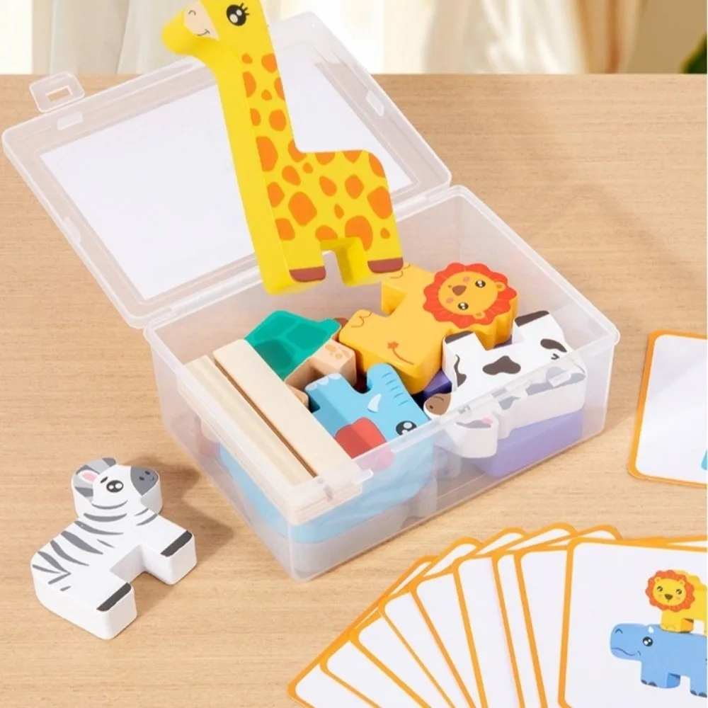 Wooden Wooden Animal Stacking Block Stacking Layer Sensory Play Balance Multi-Layer Stacking Cognitive Learning
