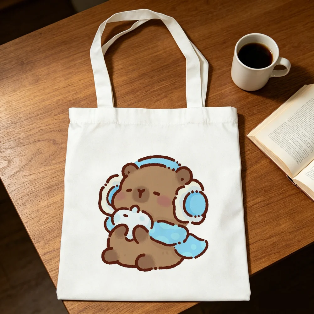 Capybara tote bag einkaufstasche reusable canvas  grocery foldable femme