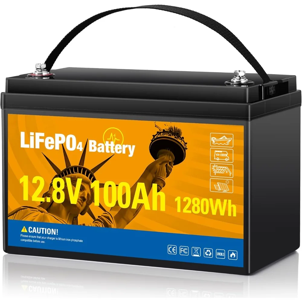 

12V 100Ah LiFePO4 Lithium Battery, Group 31 Lithium Iron Phosphate Batterys 100A BMS Low-Temp Protection 4S4P 15000+ Deep Cycles