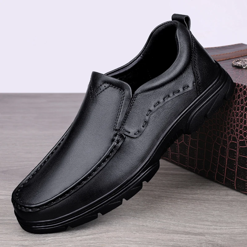 Slip On Casual Genuine Leather Shoes Men Spring Autumn Black Brown Big Size 47 48 High Quality