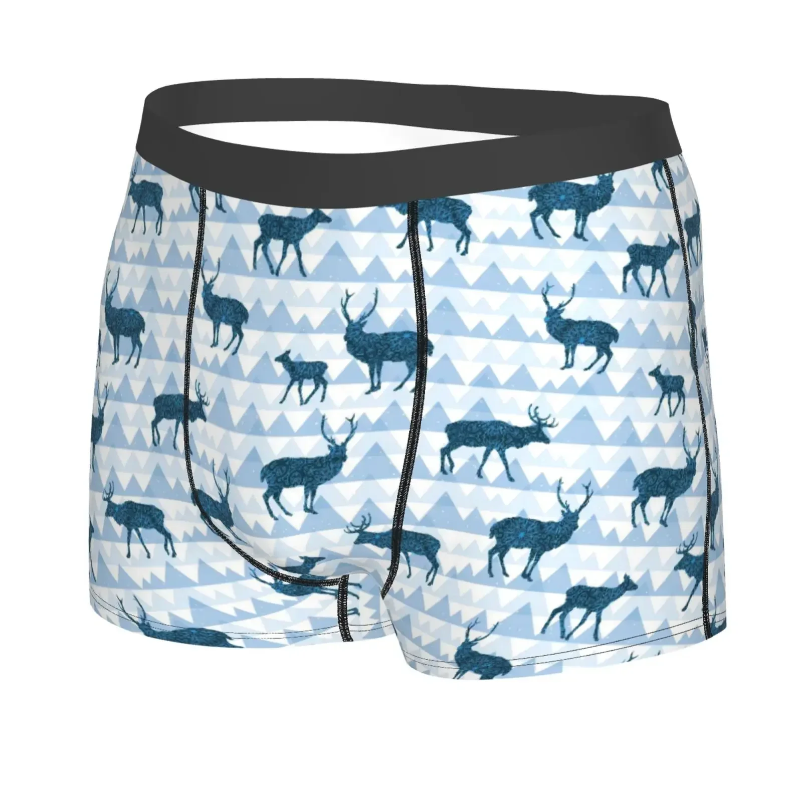 Forest Animal Deer Blue Pattern Men Underwear Boxers Men's Novelty Underpant Breathable Printed Male Underpants Man Boxer Briefs