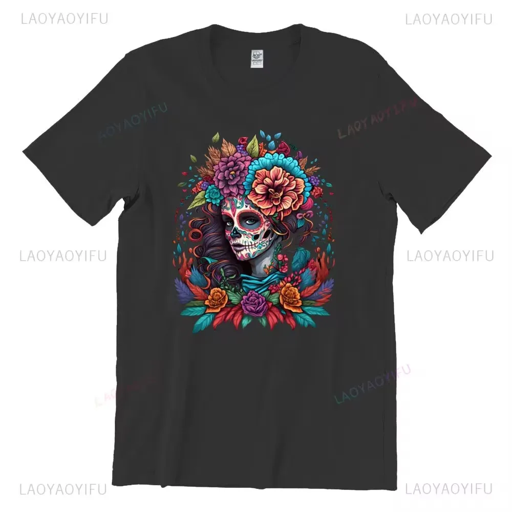 Sugar Skull T-Shirt La Catrina Girl with Purple Roses Dia De Los Muertos Sugar Skull Day of The Dead Tee Gifts for Men and Women