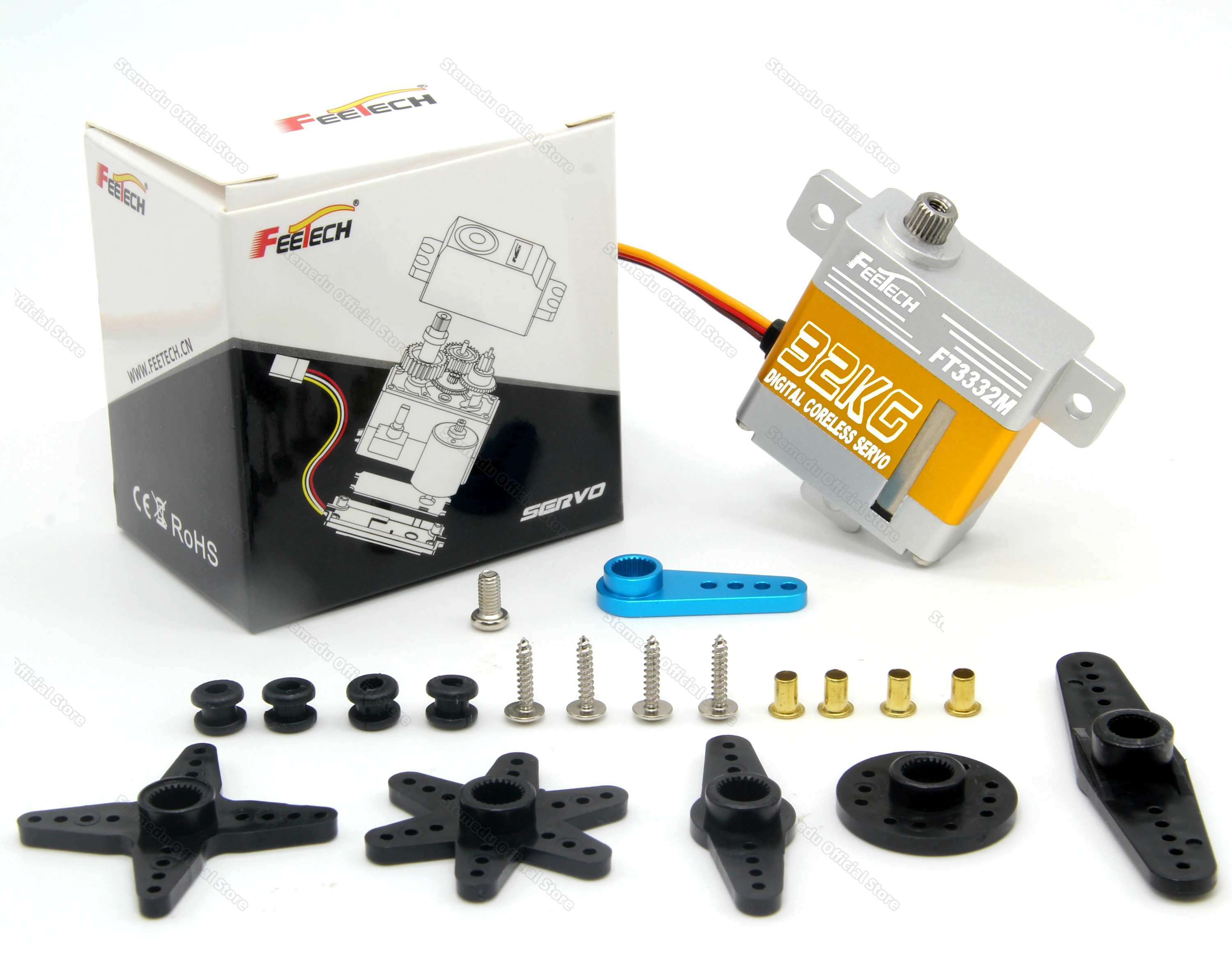 Feetech FT3332-C001 7.4V 32kg.cm PWM Digital Metal Shell Metal Gear Coreless Motor Servo 200° 25T Horn 1/235 Gear Ratio Servos