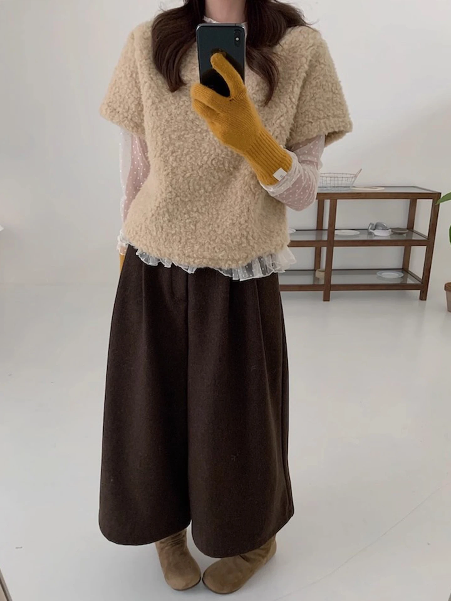 Faionable Me See-tough البولكا نقطة قاعدة irt ort Sve فضفاض فرو الضأن قطنية عالية الجودة مجموعة المرأة الشتاء تخفيف Sle #5