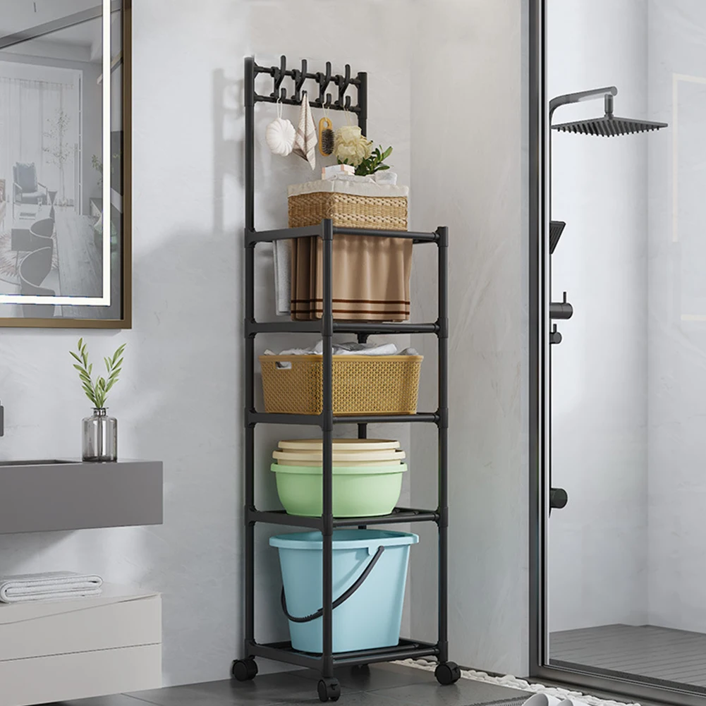 5 Tier Shelving Unit 110LBS Heavy Duty Organizer Shelf with Rolling Wheels for Laundry Bathroom Kitchen Garage Pantry