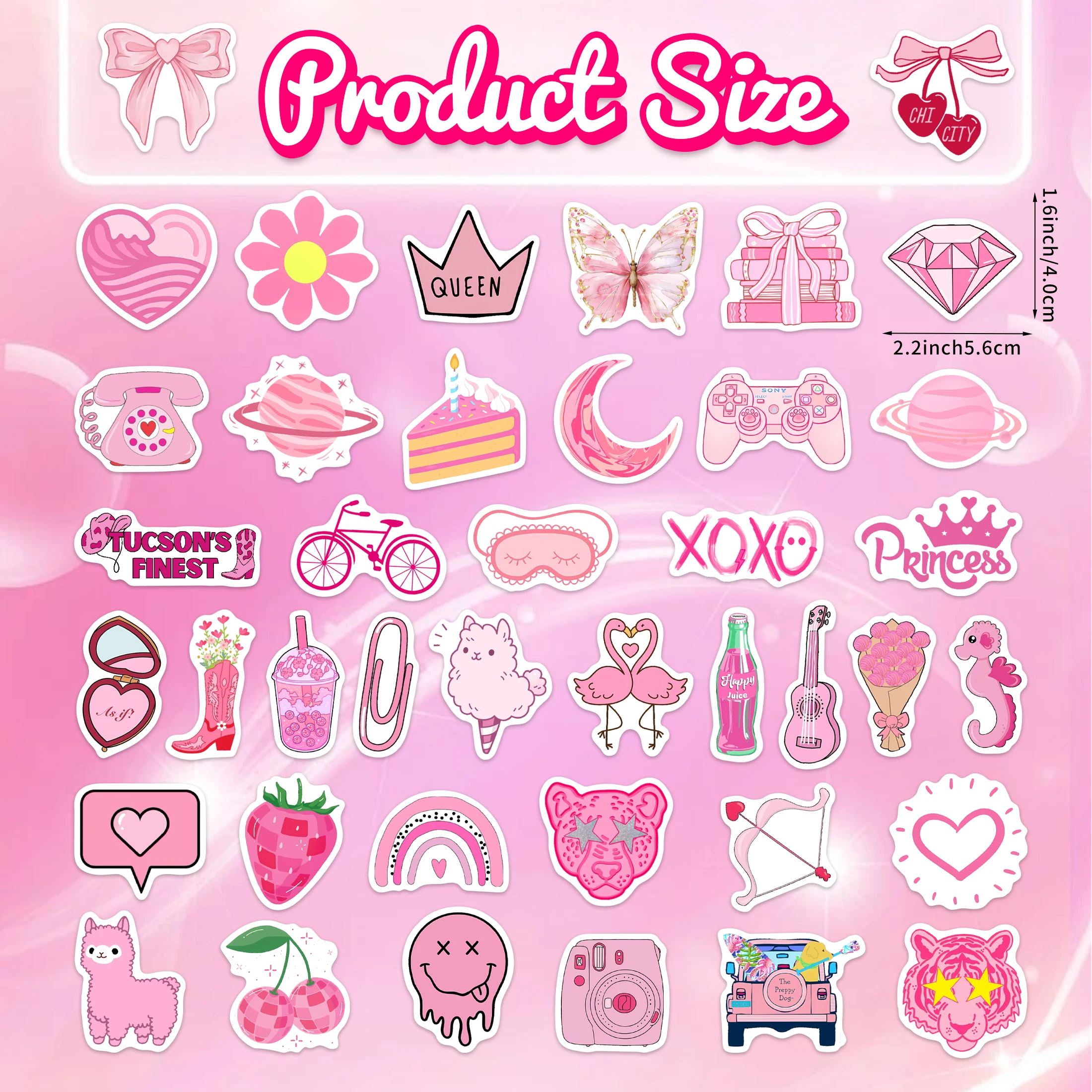 50Pcs Pink Pattern Glow in the Dark Stickers Waterproof Vinyl Stickers Phone Case Skateboard Decoration for Kids Teens DIY Gifts