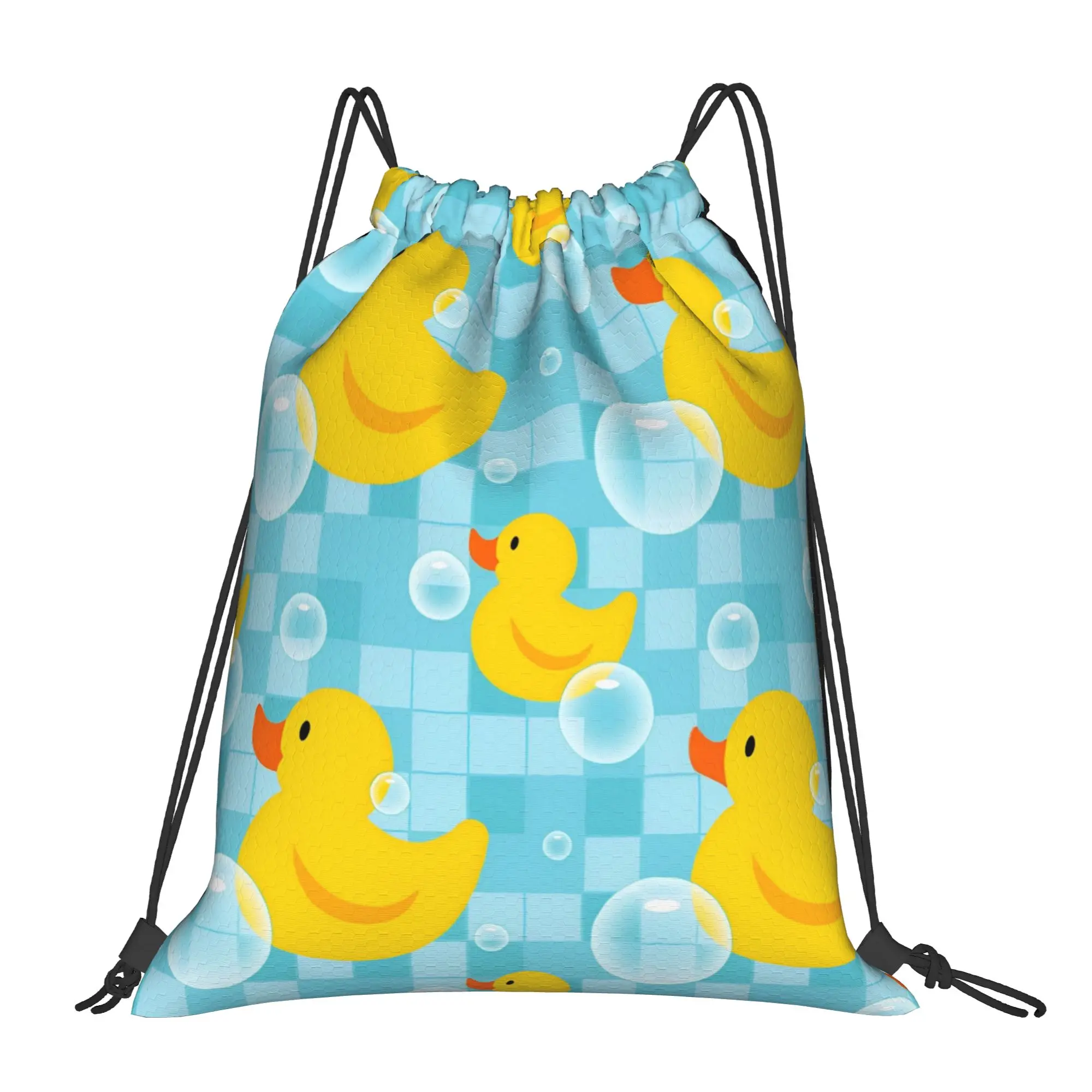 Cute Duck Cartoon Drawstring Backpack Gym Sports Sackpack Water Resistant  String Bag for Yoga 36cm (W) x 43cm (H)