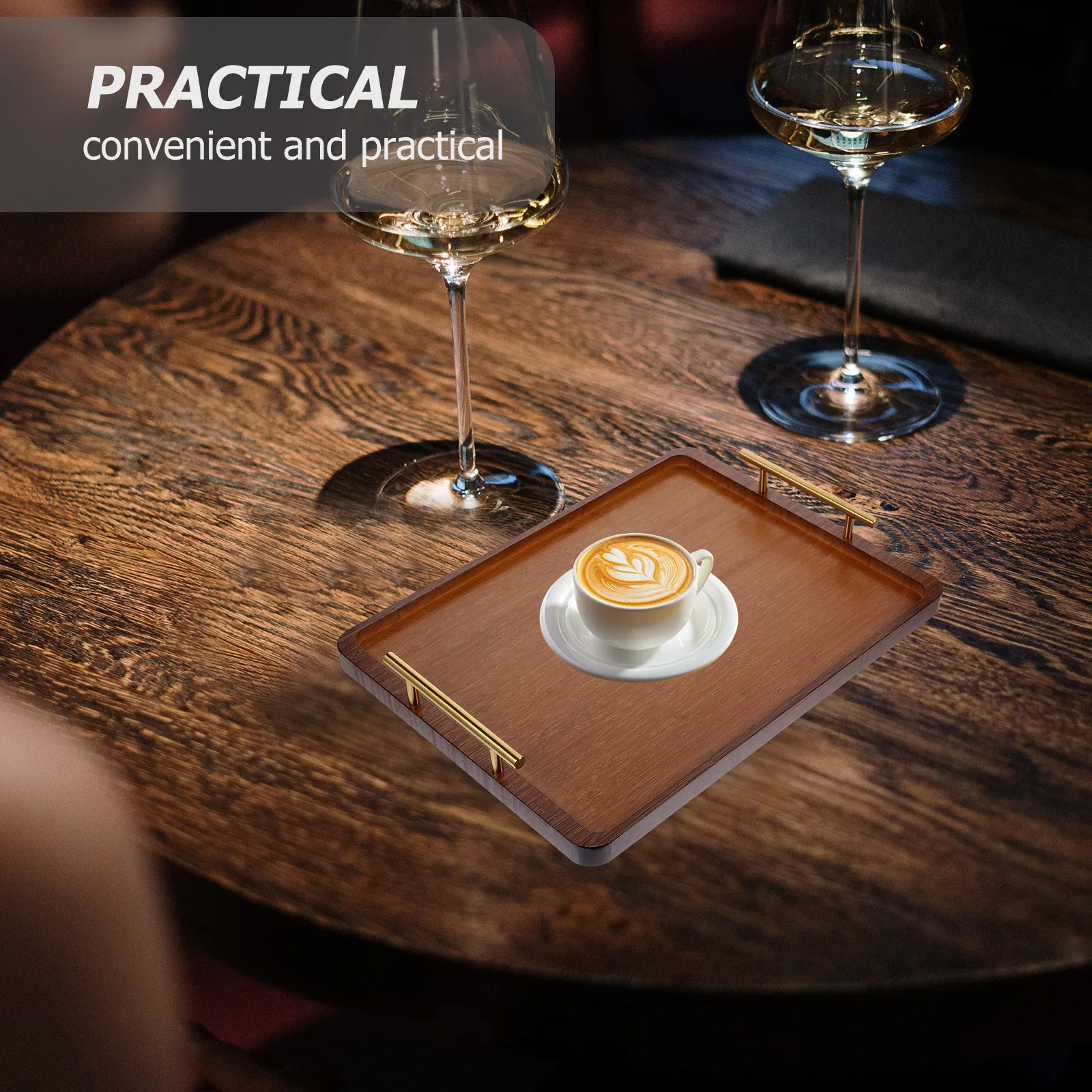 

Bamboo Serving Tray with Handles Multi-Functional Storage Plate for Kitchen Breakfast Table Cup Organization Food Serving Tray