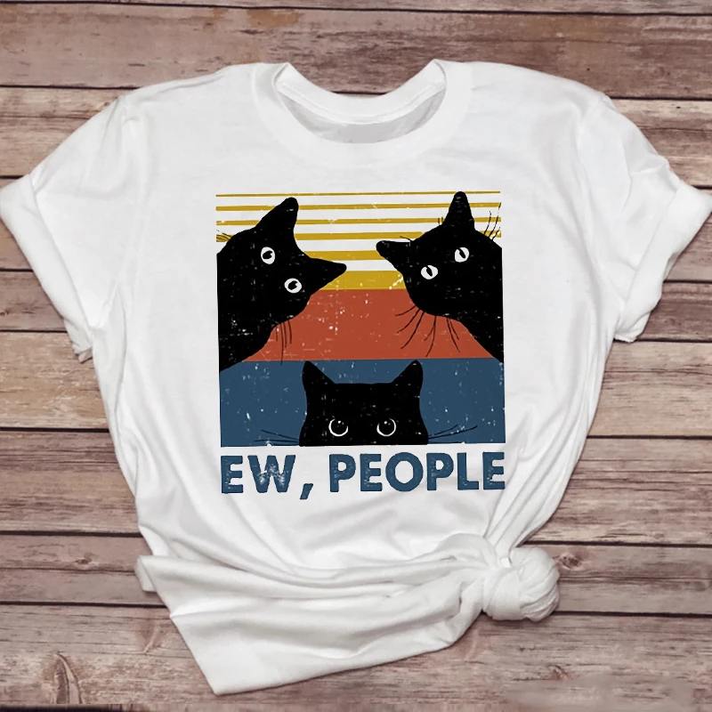 

Cute Cat Ew People Graphic Printing Summer Luxury Brand Cotton Men's and Women's T-Shirts Short Sleeves Street Fashion Trend